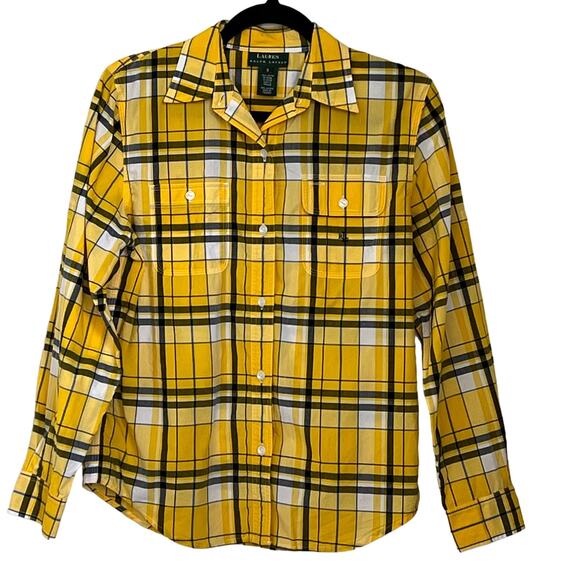 LAUREN Ralph Lauren Women's Shirt Size Small Yellow Stripe Button Down Collared - Picture 1 of 13